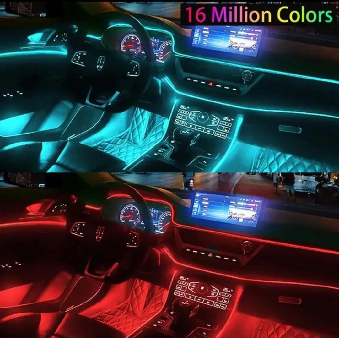 Tira LED multicolor instalada en el habitáculo del auto