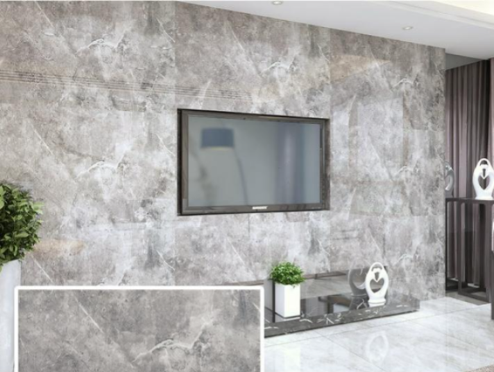 Papel adhesivo PVC símil mármol aplicado en una pared